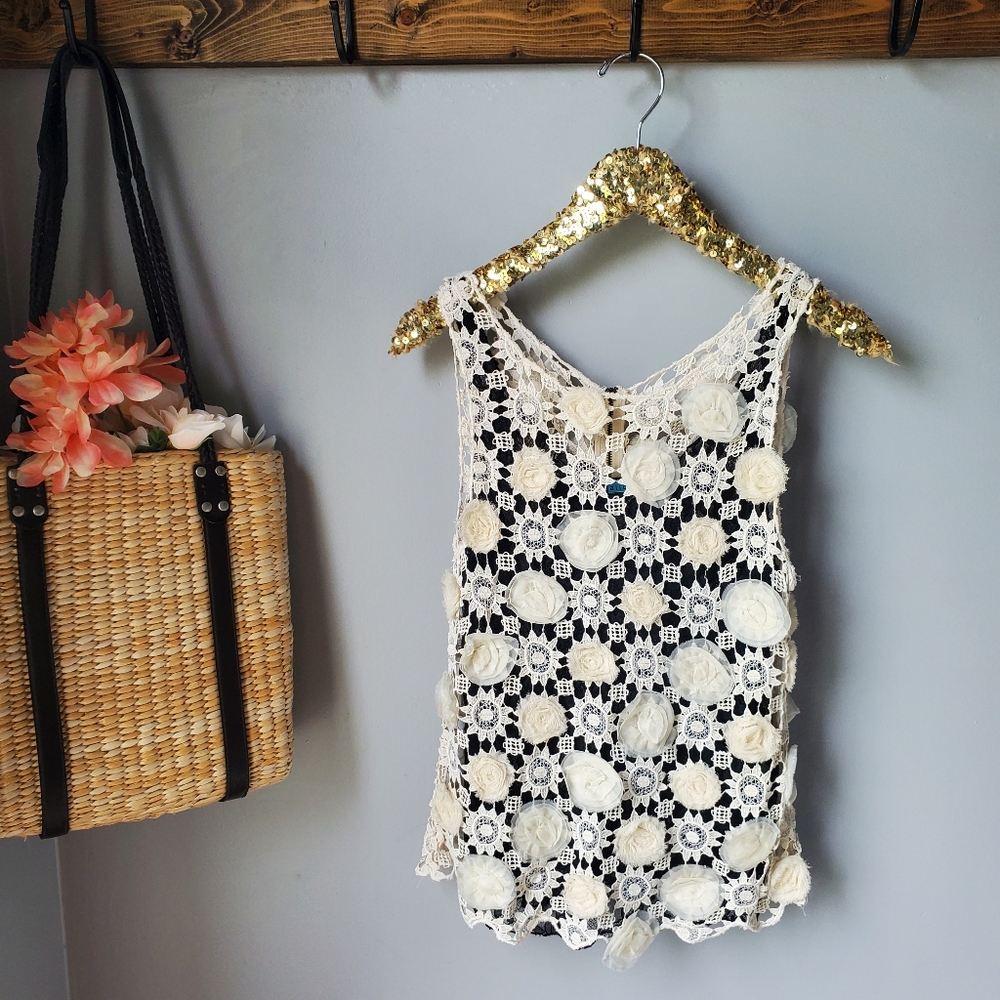 Alice + Olivia Floral Boho Crochet Tank XS